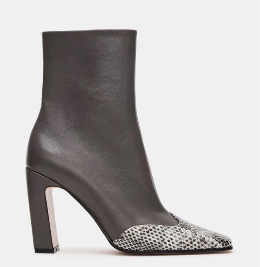Steve Madden Lyle Gray Leather Snakeskin Toe Ankle Boots Heels 6.5
